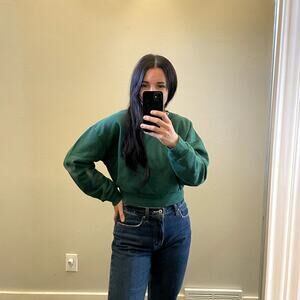 Reformation Jeans Crewneck Sweatshirt Cropped Green Women's Size M